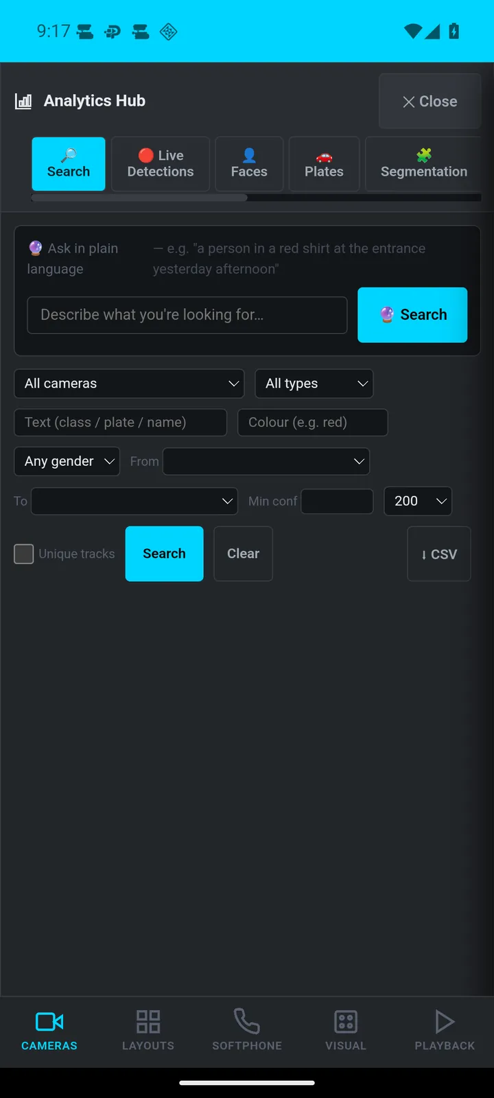 Search detections and events