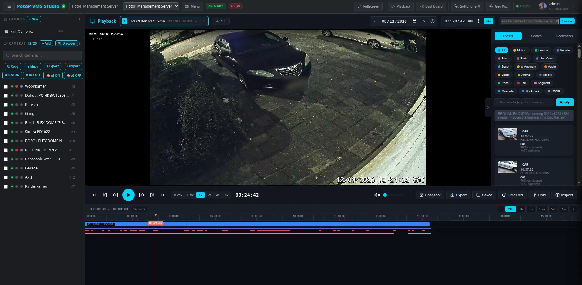 Playback with event timeline