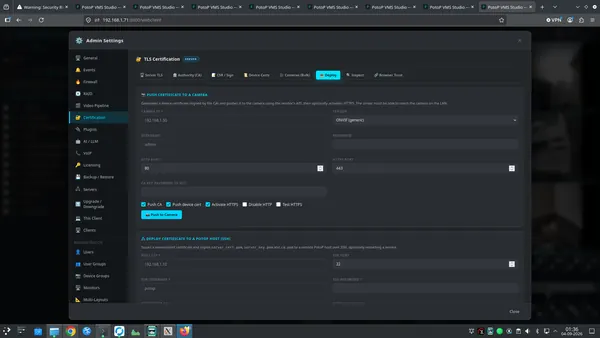 Push certificates to cameras